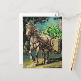 Pferd, das ein Herz voller Kleeblätter zieht Postkarte