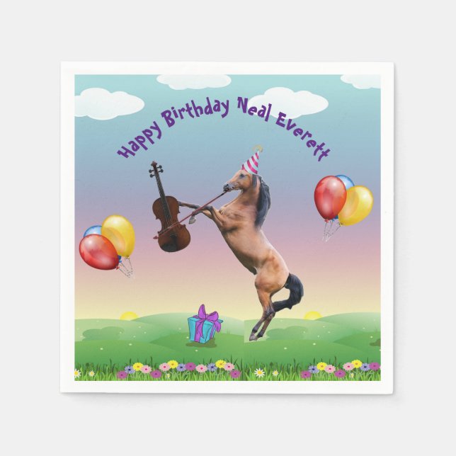 Pferd, das zum Geburtstag Geige spielt Serviette (Vorderseite)