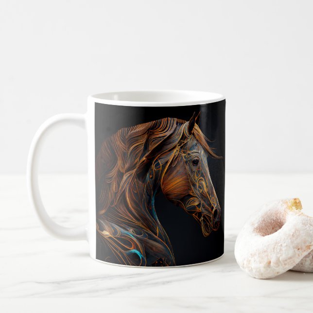 Pferd Design, Rustikale Bauernhoftier-Kunstbecher Kaffeetasse (Mit Donut)