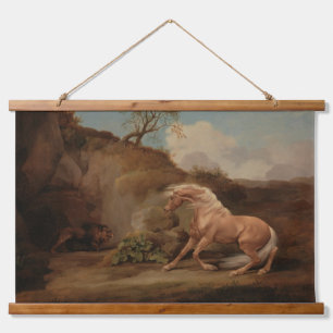 "Pferd, erschreckt durch einen Löwen" von George S Wandteppich Mit Holzrahmen