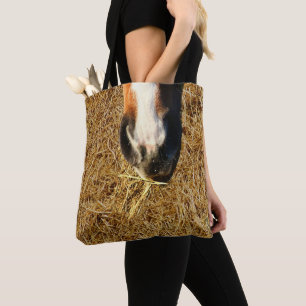 Pferd essen Hay Print Tote Tasche