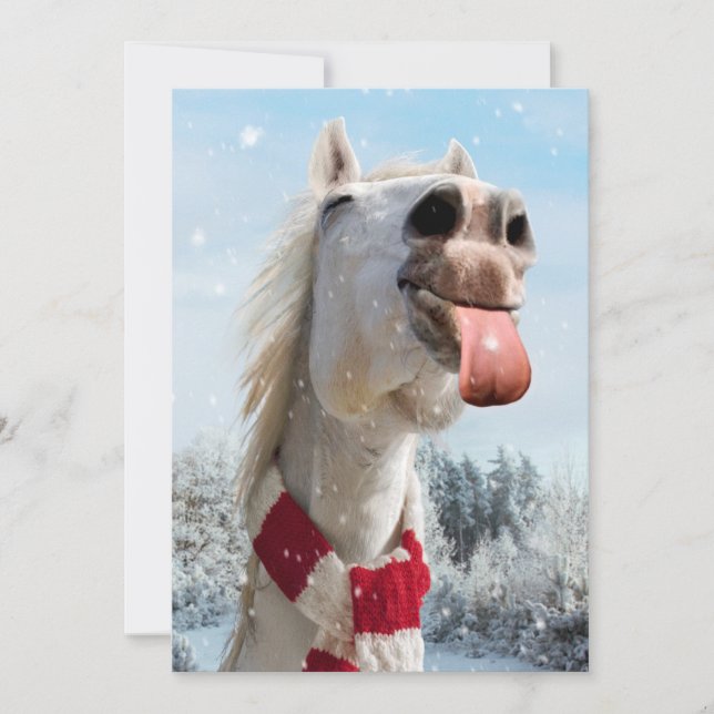 Pferd fängt Schneeflocken Einladung (Vorderseite)