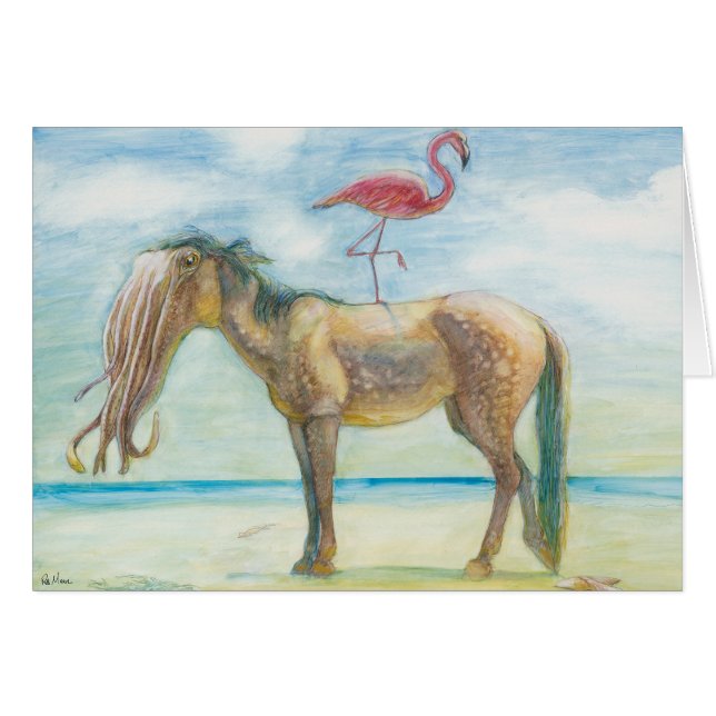 Pferd & Flamingo mit Tentacles-Karte (Vorderseite (Horizontal))