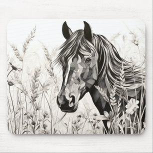 Pferd Friedliche Natur Prairie Sketch Zeichnend St Mousepad