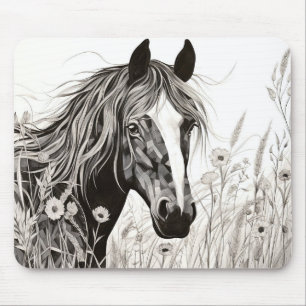 Pferd Friedliche Natur Prairie Sketch Zeichnend St Mousepad