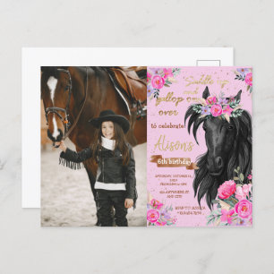 Pferd Geburtstagsparty Cowgirl Pink Floral Geburts Postkarte
