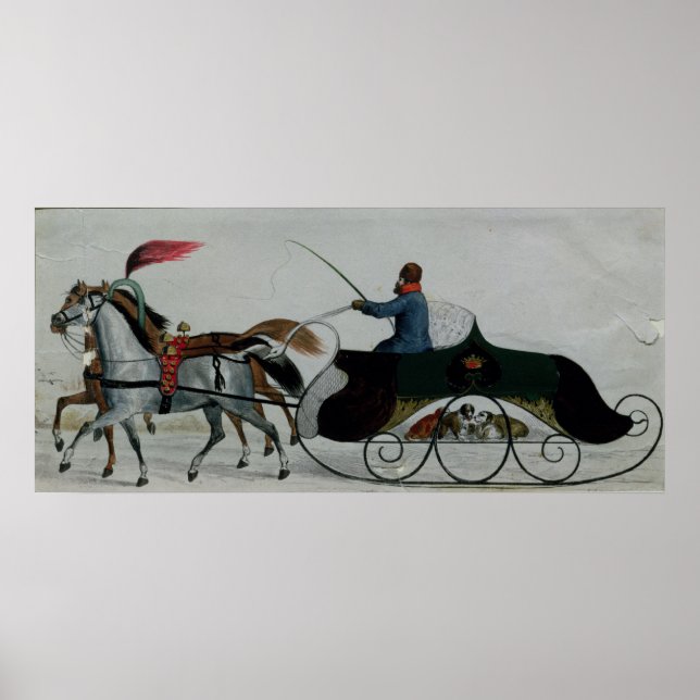 Pferd Gezeichnet Sleigh Poster (Vorne)