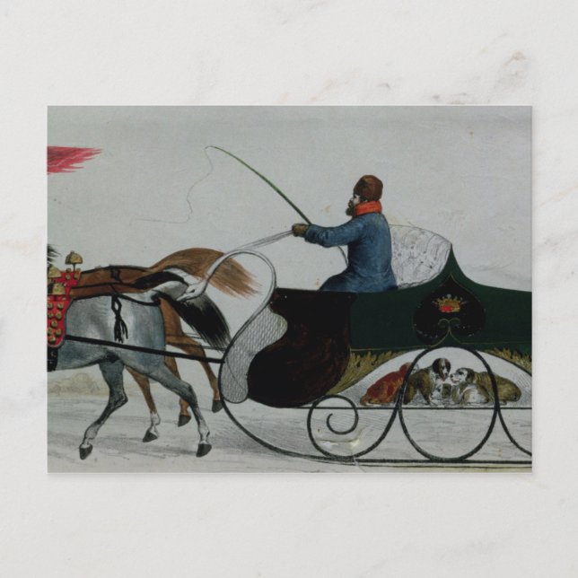 Pferd Gezeichnet Sleigh Postkarte (Vorderseite)