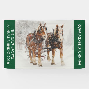 Pferd Gezeichnet Sleigh Weihnachtslandschaft Banner