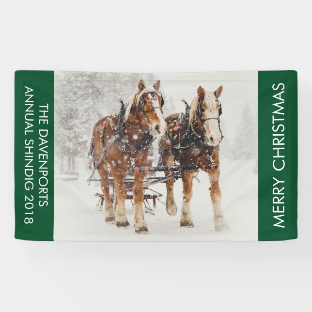 Pferd Gezeichnet Sleigh Weihnachtslandschaft Banner (Horizontal)