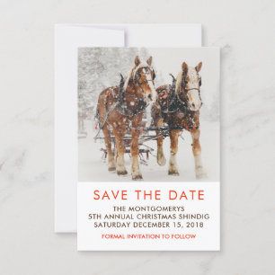 Pferd Gezeichnet Sleigh Weihnachtslandschaft Save  The Date