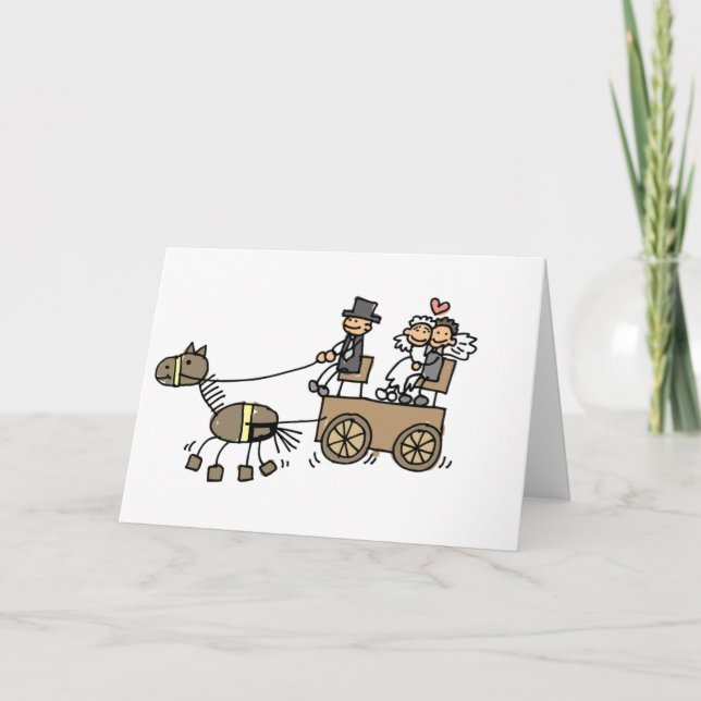 Pferd gezeichneter Wagen für Hochzeiten Karte (Vorderseite)