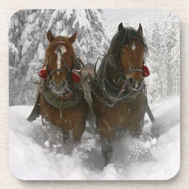 Pferd gezeichnetes Sleighweihnachten Untersetzer (Vorderseite)
