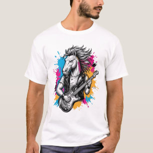 Pferd Gitarre Spieler Vintage Gravur T-Shirt Desi