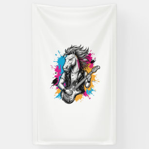 Pferd Gitarre Spieler Vintage Gravur T-Shirt Desi Banner