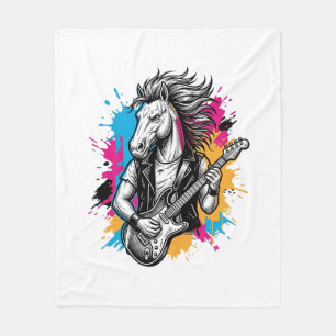Pferd Gitarre Spieler Vintage Gravur T-Shirt Desi Fleecedecke