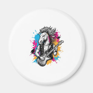 Pferd Gitarre Spieler Vintage Gravur T-Shirt Desi Magnet