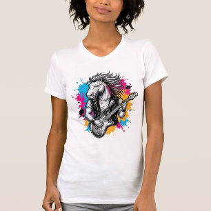Pferd Gitarre Spieler Vintage-Stich T-Shirt Desi