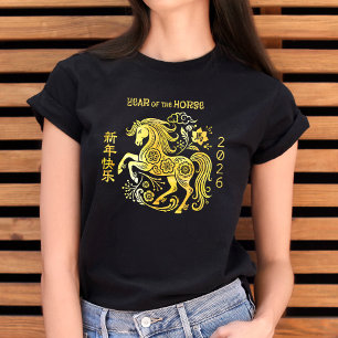 Pferd Goldfolie Chinesisches Neujahr 2026 Bold T-Shirt