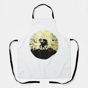 Pferd Halloween kopfloser Reiter Kürbis und Mond Schürze