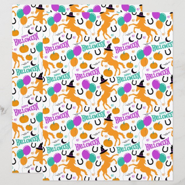 Pferd Halloween Scrapbook Paper in White (Vorne/Hinten)