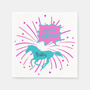 Pferd Happy Birthday Pink Lila Türkis Serviette