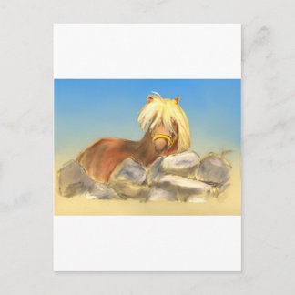 Pferd hinter der Steinmauer Postkarte