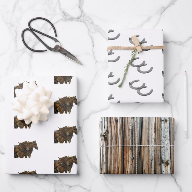 Pferd Hufeisen Scheune Geschenkpapier Set (Vorderseite)