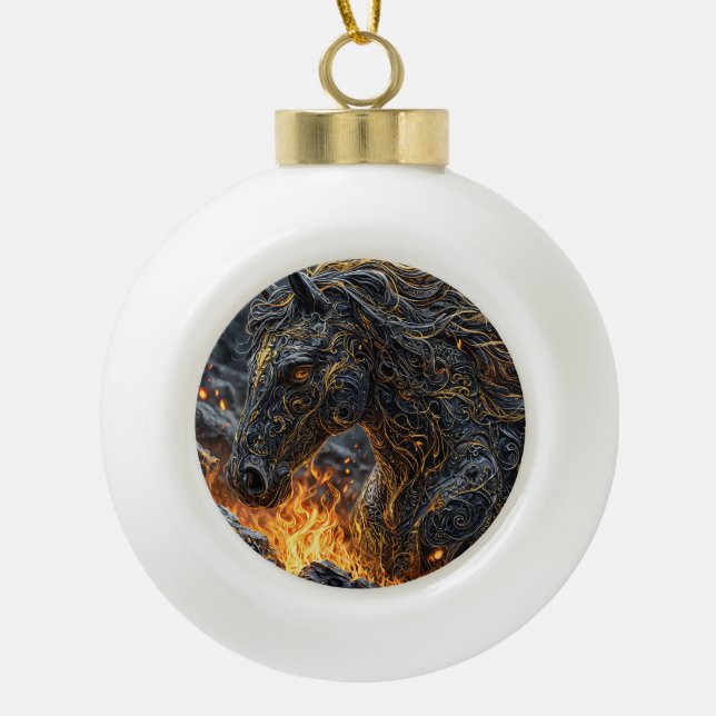 Pferd im Feuer Keramik Kugel-Ornament (Vorderseite)