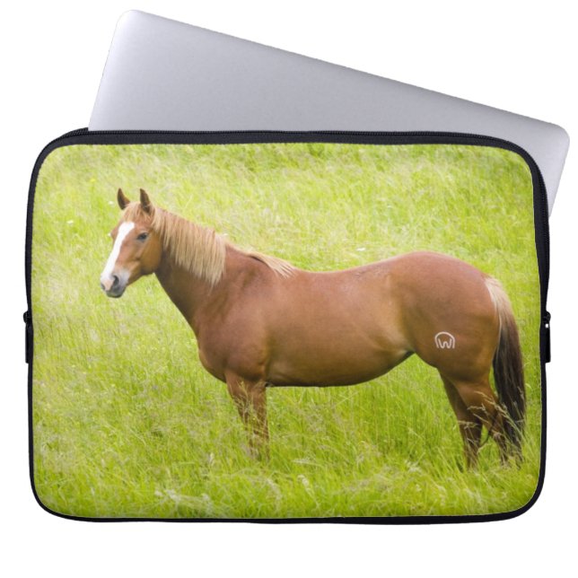 Pferd im Frühlingsfeld Laptopschutzhülle (Vorderseite)