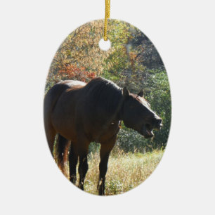 Pferd im Herbst Keramik Ornament