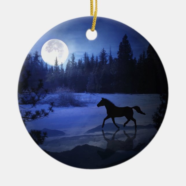 Pferd im Mondlicht Schnee Weihnachten Ornament (Vorne)
