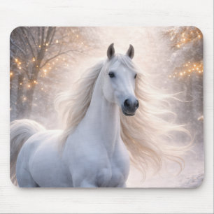 Pferd im Schnee mit Lichtern Weihnachten Mousepad