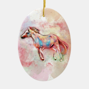 Pferd in Aquarell Keramik Ornament