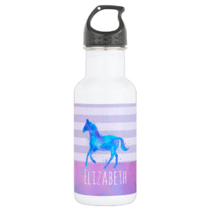 Pferd in Blau und Lila Wasserfarbe Personalisiert Trinkflasche