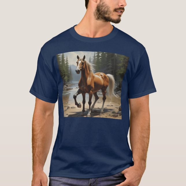 Pferd in der Wildnis lustig T-Shirt (Vorderseite)