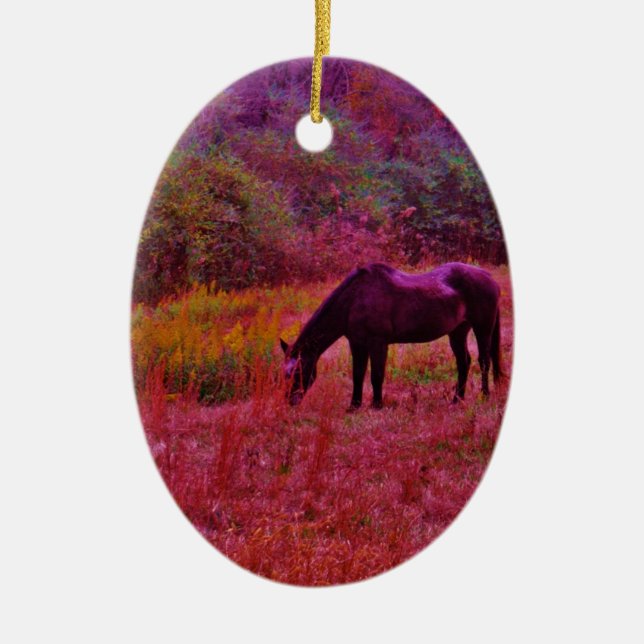 Pferd in einem kaleidoskopfarbenen Feld Keramikornament (Vorne)