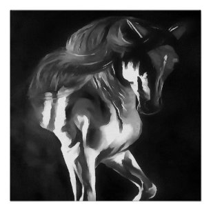 Pferd in Grau auf schwarz Poster