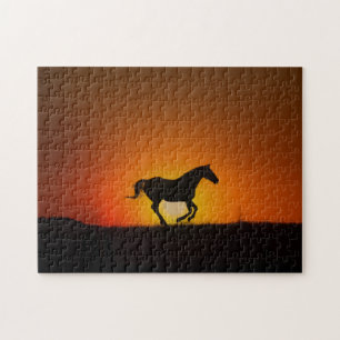 Pferd in Orange Sunset Challenging Puzzle