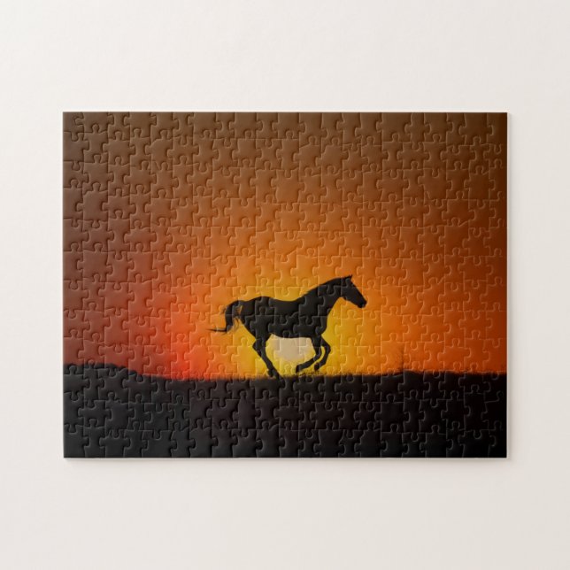 Pferd in Orange Sunset Challenging Puzzle (Horizontal)