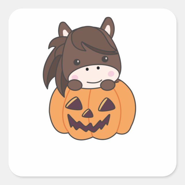 Pferd in Pumpkin Sweet Horses Happy Halloween Quadratischer Aufkleber (Vorderseite)
