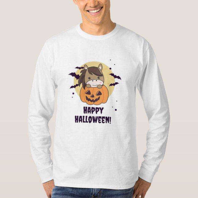 Pferd in Pumpkin Sweet Horses Happy Halloween T-Shirt (Vorderseite)