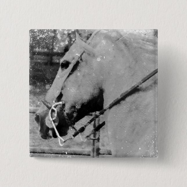 Pferd in Schwarz und Weiß Button (Vorderseite)