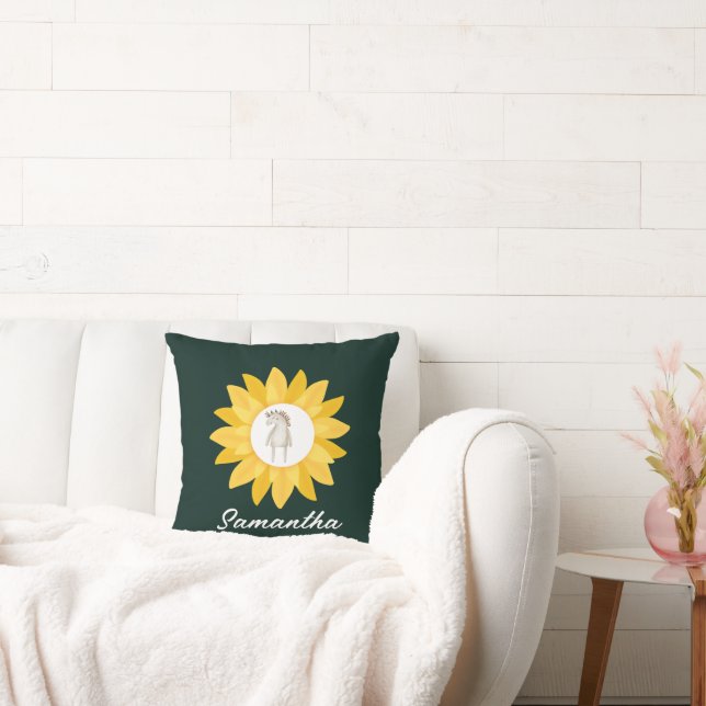 Pferd in Sonnenblume, Custom, Kids, Gelb gestreift Kissen (Liege)