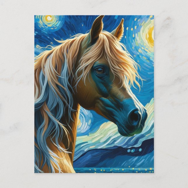 Pferd in Van Gogh Starry Night Postkarte (Vorderseite)
