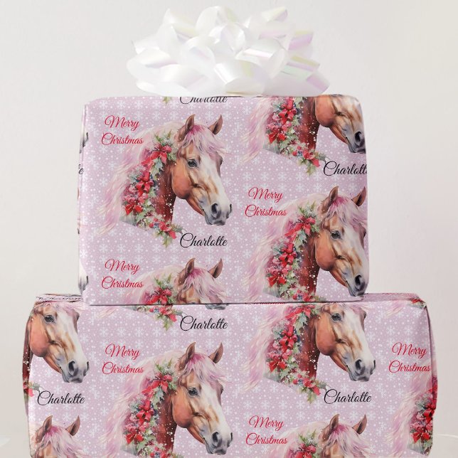 Pferd in Weihnachten Ribbons geben Mädchen den Nam Geschenkpapier (Von Creator hochgeladen)
