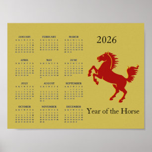 Pferd-Jahr 2026 Kalenderposter Poster