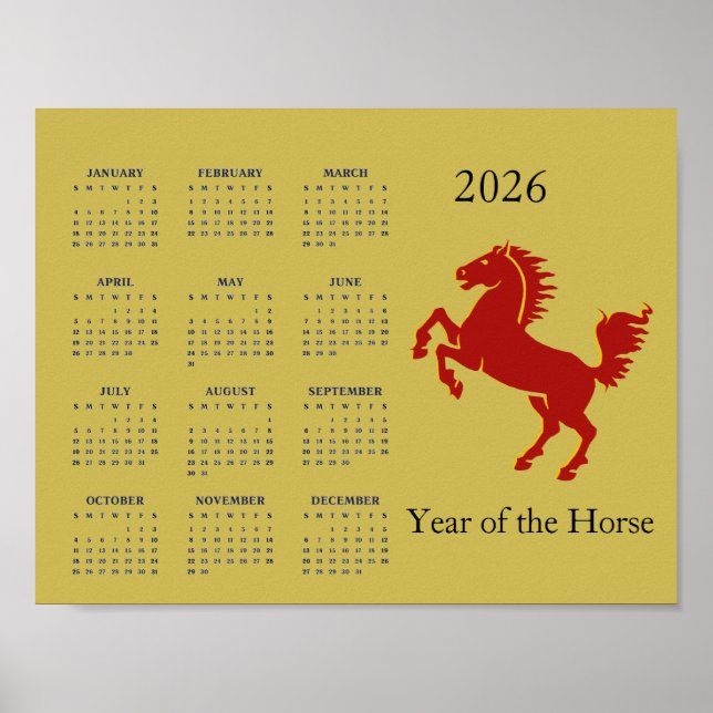 Pferd-Jahr 2026 Kalenderposter Poster (Vorne)
