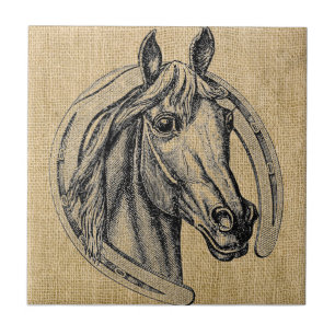 Pferd-Kameo auf Jute Fliese