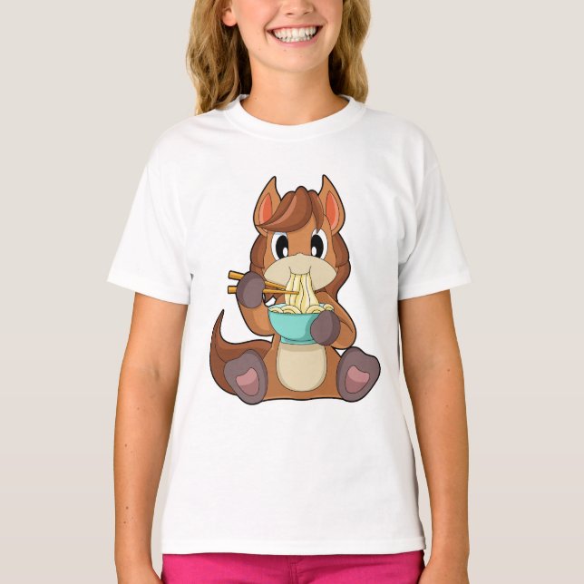 Pferd kocht Ramen Kochen T-Shirt (Vorderseite)